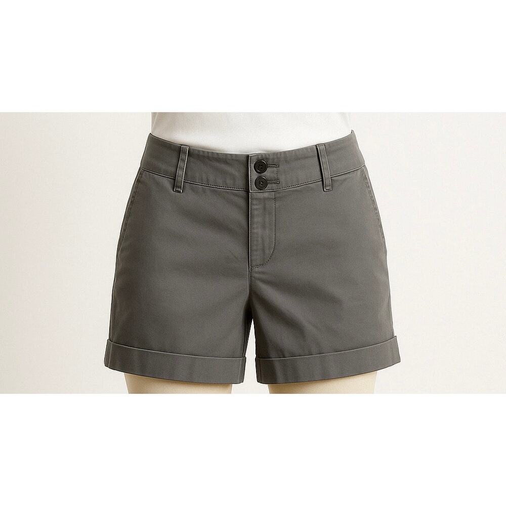 Tommy‎ Hilfiger Gray Chino Cuffed Shorts Women 8 Stretch Cotton Casual Preppy